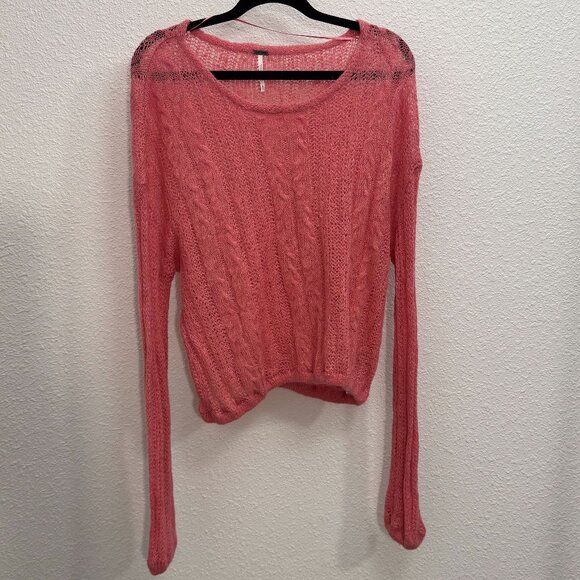 Free People Angel Soft Pink Wool Alpaca Blend Cable Knit Sweater Women’s Medium - Picture 10 of 11